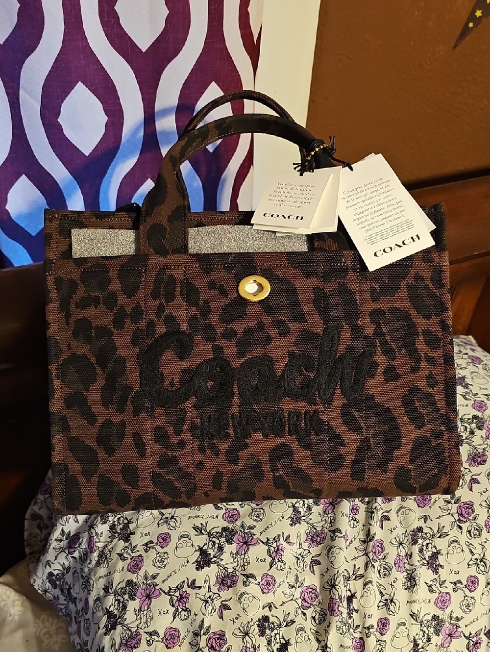 Coach Brown and Black Leopard-Print Canvas Tote